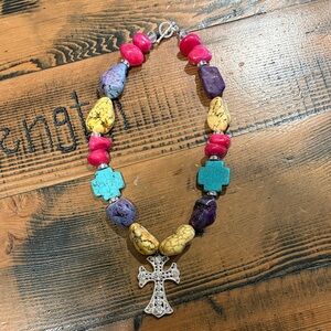 Colorful Beaded Necklace with Cross Pendant